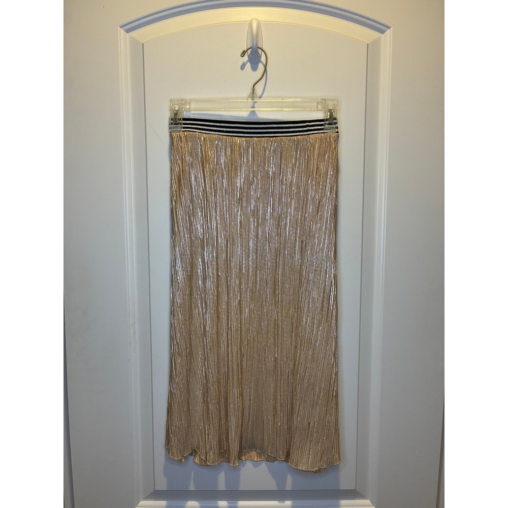 Treasure and Bond Girls Womens Gold A line Metallic Pleated Midi Skirt‎ Size XL